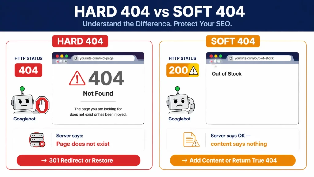 Types of 404 Errors — Hard 404 vs Soft 404